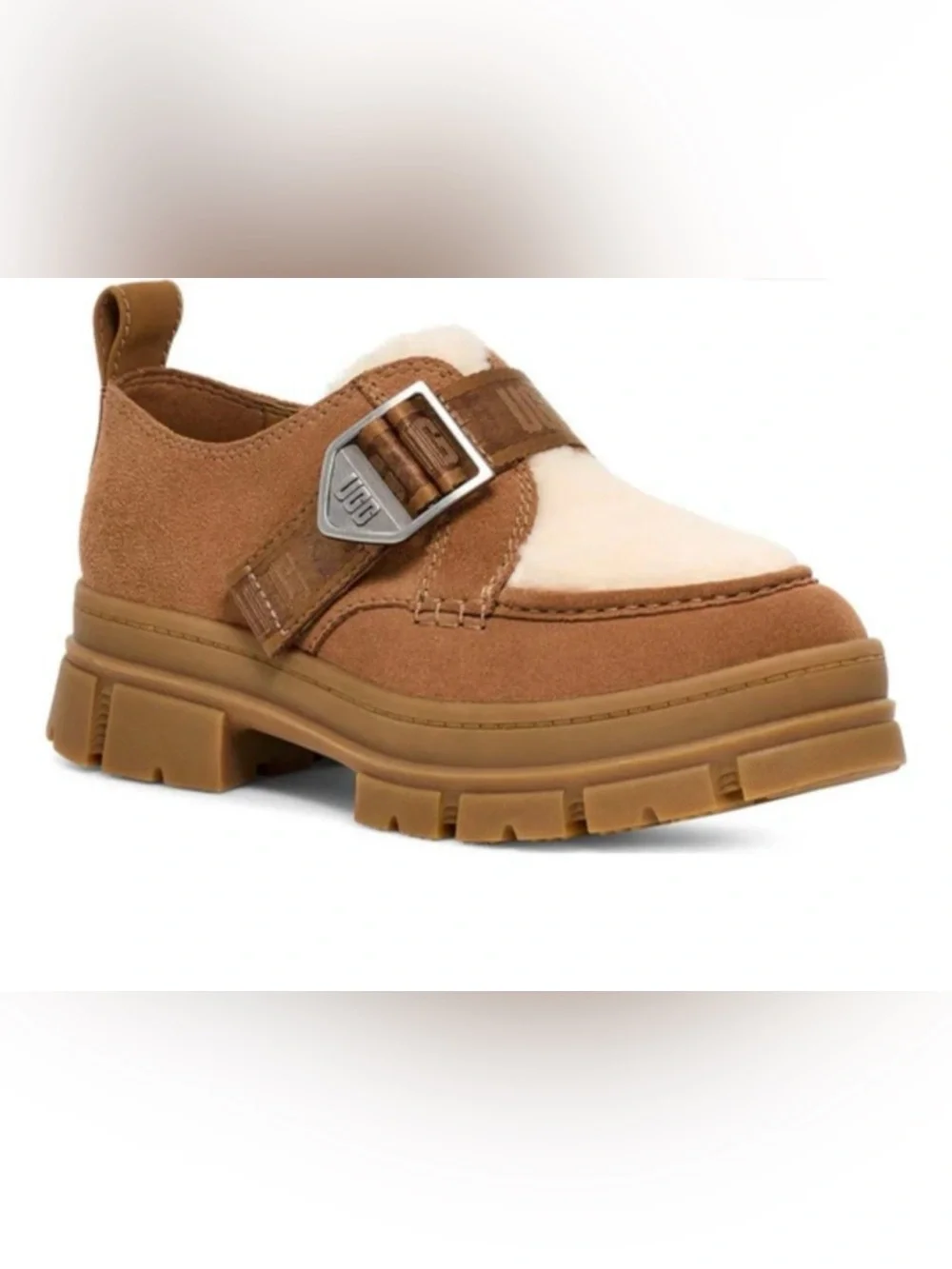 UGG Ashton Loafer Chestnut Shearling Buckle Shoes Size 7.5 - Picture 1 of 3